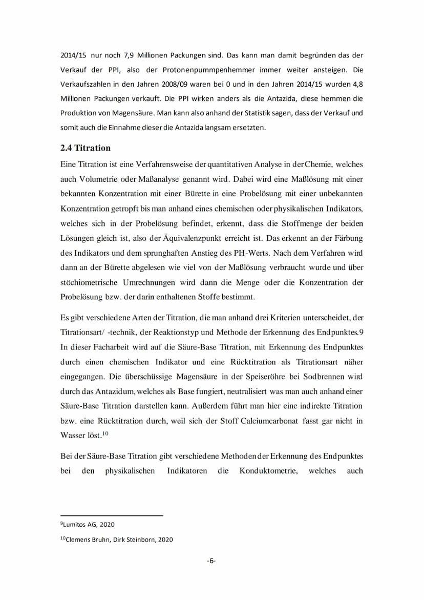 Gymnasium
2021 Q1
Facharbeit im Grundkurs Chemie
Die Wirkungsweise
einer Magentablette, anhand der titrimetrischen
Bestimmung der basischen 