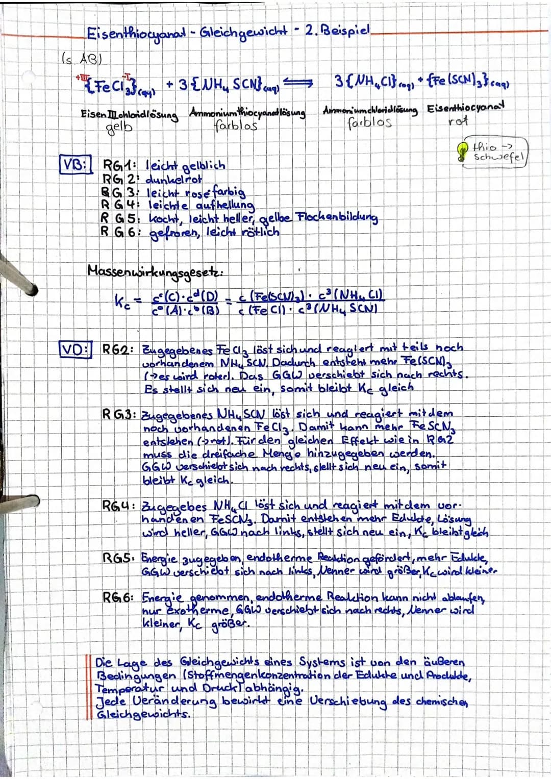 Eisenthiocyanat - Gleichgewicht - 2. Beispiel.
[FeCl3 + 3NH₂ SCN³)
cau
Eisen ohlandlösung Ammoniumthiocyanatlösung
gelb
farblos
(SAB)
VB: RG