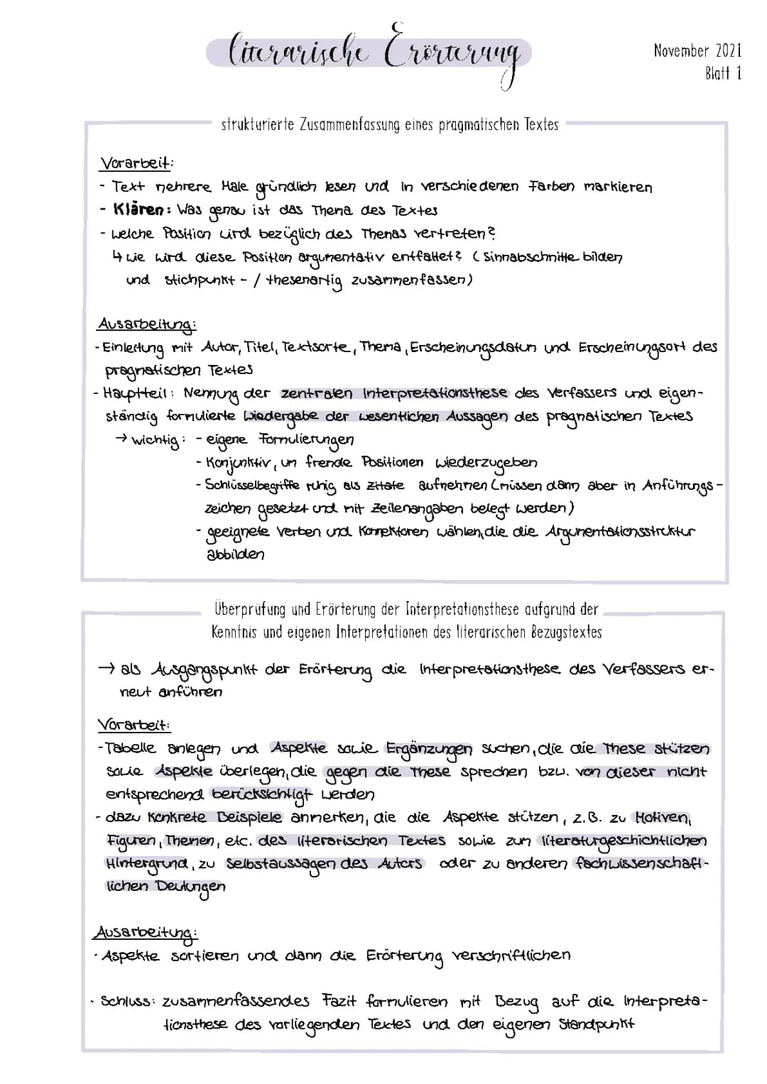 literarische Erörterung und Textzusammenfassung