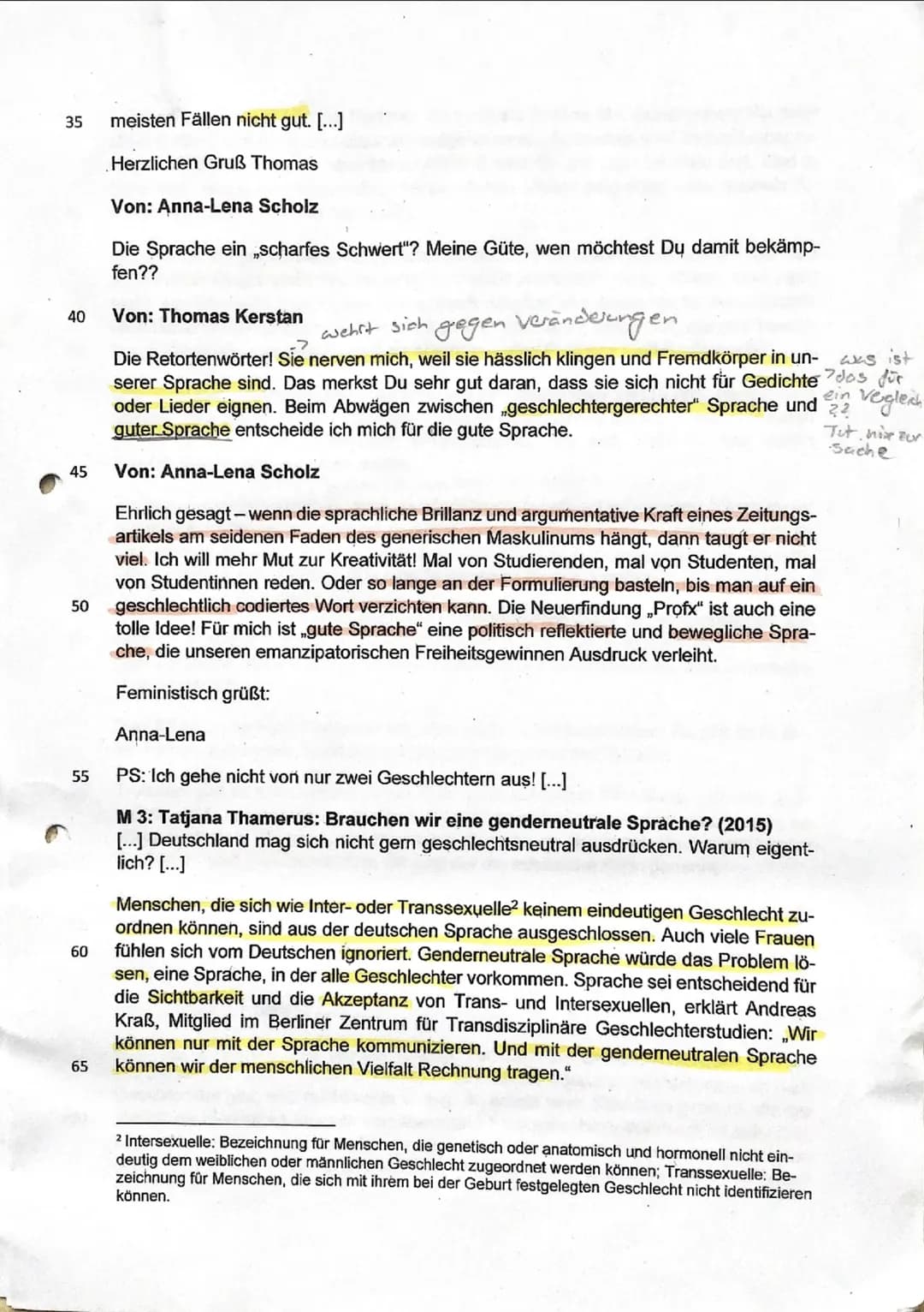 KA LK D 11/2 Sh
2nn
Thema: Verwendung einer genderneutralen Sprache in Schulen
Aufgabenart: Materialgestütztes Verfassen argumentierender Te