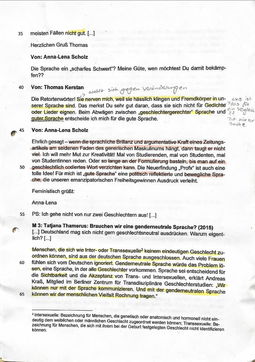 KA LK D 11/2 Sh
2nn
Thema: Verwendung einer genderneutralen Sprache in Schulen
Aufgabenart: Materialgestütztes Verfassen argumentierender Te
