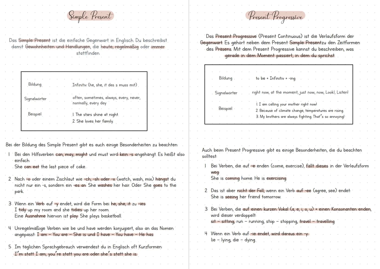 Simple Present
Das Simple Present ist die einfache Gegenwart in Englisch. Du beschreibst.
damit Gewohnheiten und Handlungen, die heute, rege
