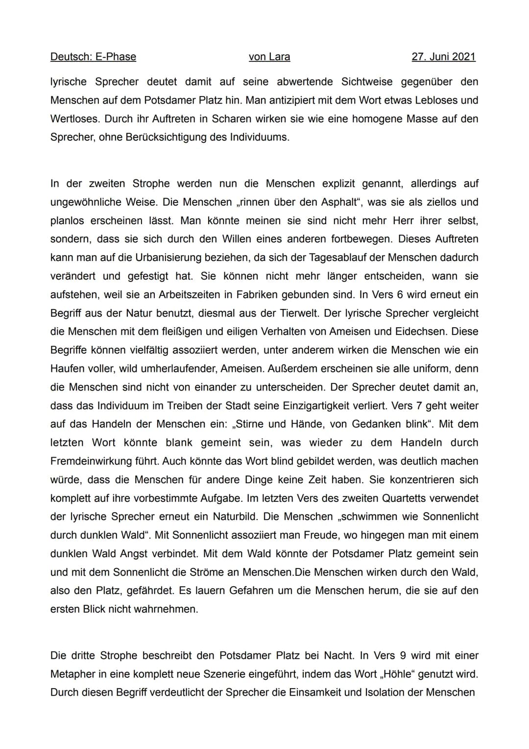Deutsch: E-Phase
Gedicht:
von Lara
Gedichtanalyse
Auf der Terrasse des Café Josty
Gedicht von Paul Boldt
Der Potsdamer Platz in ewigem Gebrü