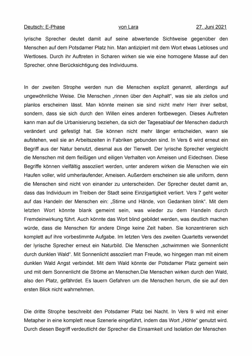 Deutsch: E-Phase
Gedicht:
von Lara
Gedichtanalyse
Auf der Terrasse des Café Josty
Gedicht von Paul Boldt
Der Potsdamer Platz in ewigem Gebrü