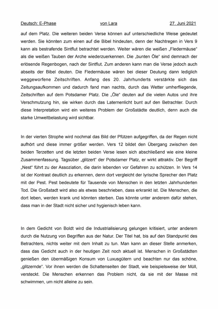 Deutsch: E-Phase
Gedicht:
von Lara
Gedichtanalyse
Auf der Terrasse des Café Josty
Gedicht von Paul Boldt
Der Potsdamer Platz in ewigem Gebrü