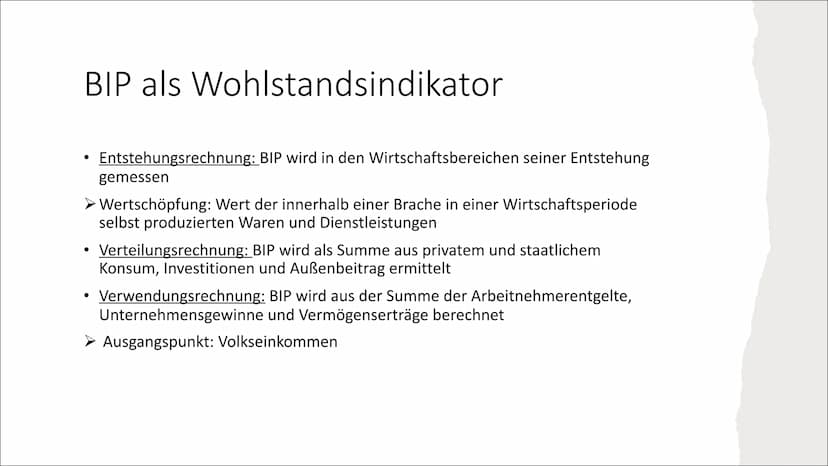 Qualitatives Wachstum und
nachhaltige Entwicklung Inhalt:
1) BIP als Wohlstandsindikator
Schwächen des BIP
➤ Faktoren für eine neue Wohlstan