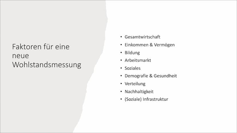 Qualitatives Wachstum und
nachhaltige Entwicklung Inhalt:
1) BIP als Wohlstandsindikator
Schwächen des BIP
➤ Faktoren für eine neue Wohlstan