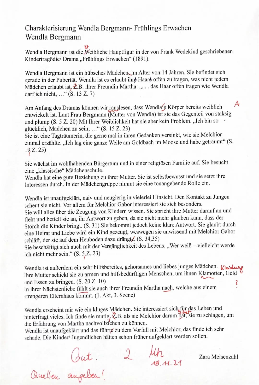 Charakterisierung: Wendla Bergmann (Frühlings Erwachen)