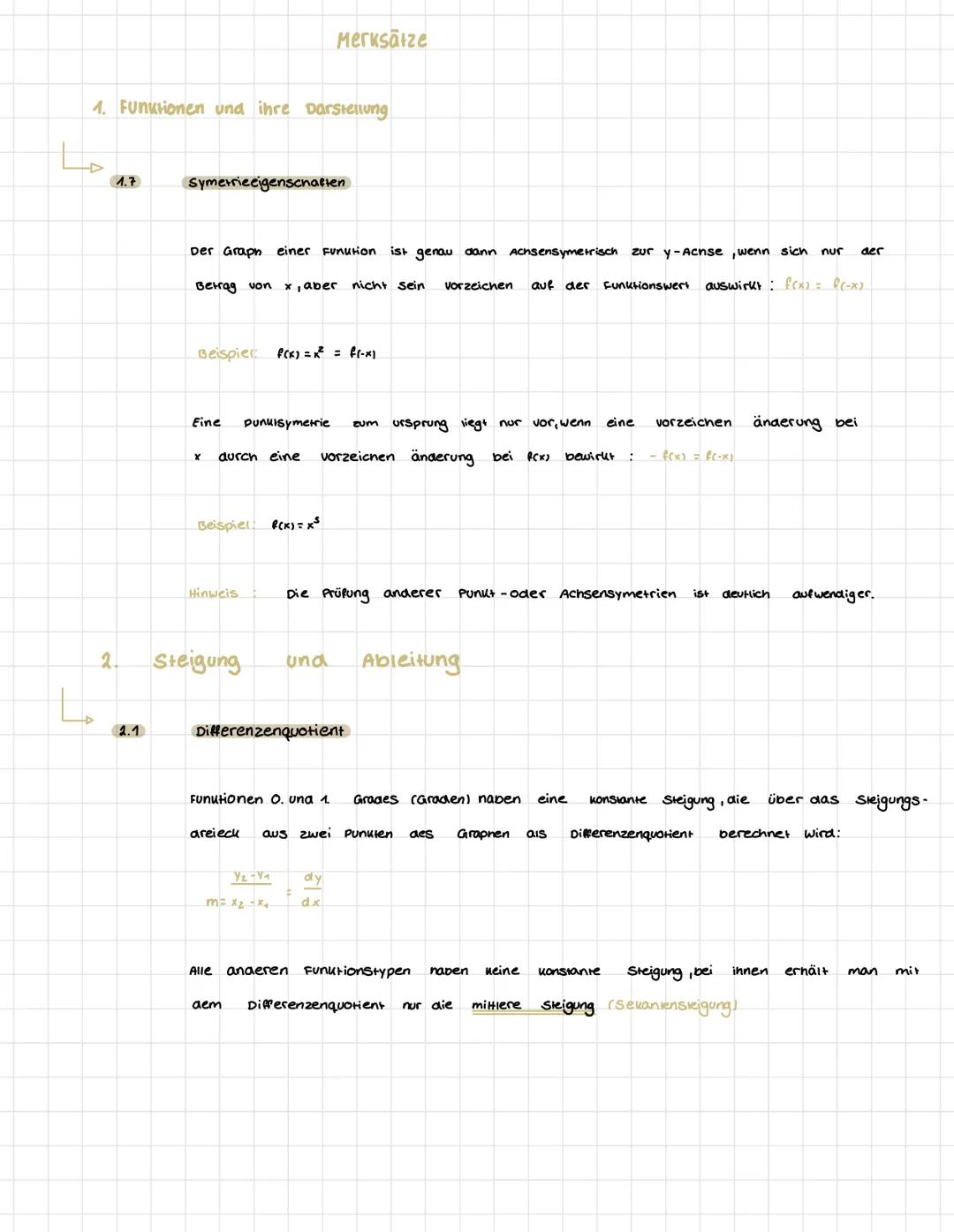 4. Funktionen und ihre Darstellung
D
1.7
2.
2.1
Symetrieeigenschaften
Der Graph einer Funktion
ist genau dann
Achsensymetrisch zur y-Achse, 