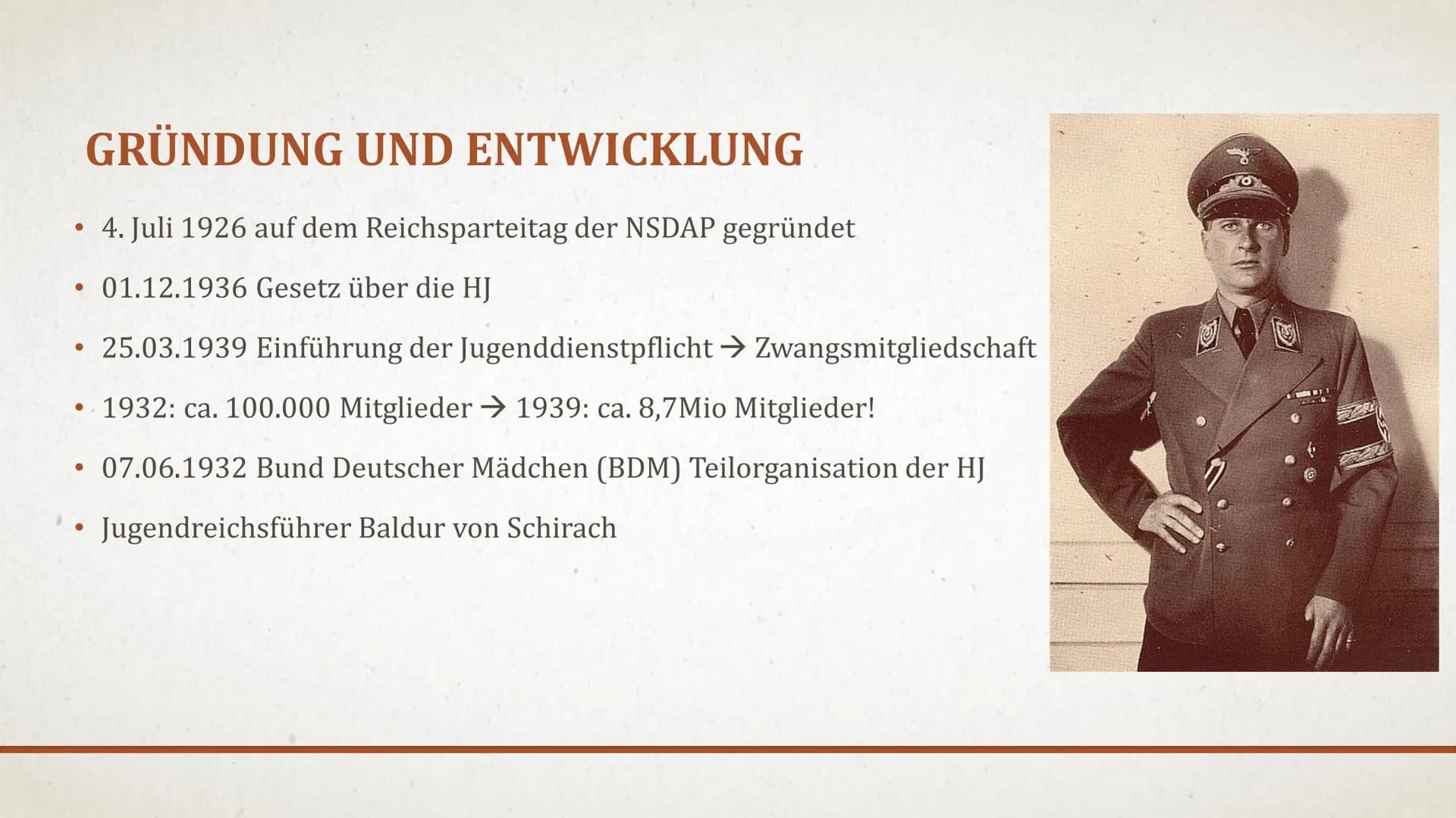 HITLERJUGEND
PAUL, FINN, LEO GLIEDERUNG
1. Gründung und Entwicklung
2. Organisation
3. Uniform der Hitlerjugend
4. Ziele und Vorgehensweise
