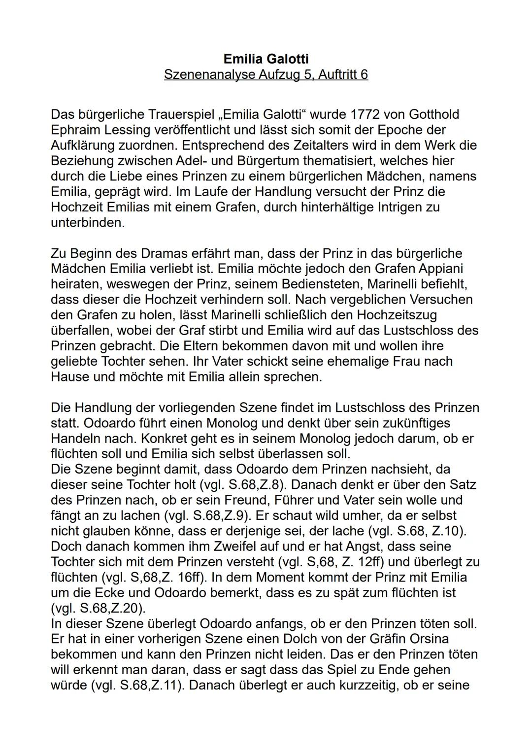 # Emilia Galotti
Szenenanalyse Aufzug 5, Auftritt 6

Das bürgerliche Trauerspiel „Emilia Galotti" wurde 1772 von Gotthold
Ephraim Lessing ve