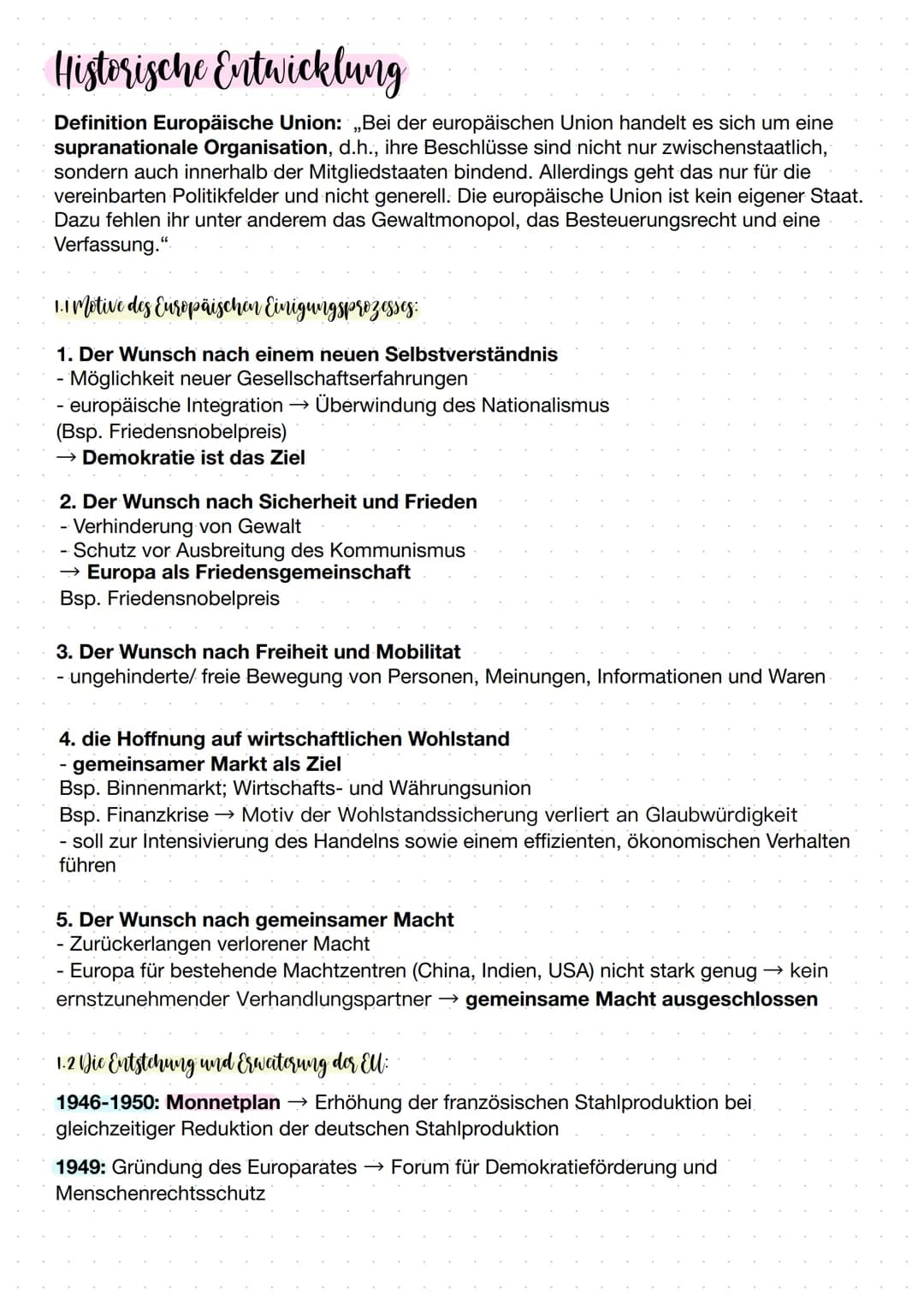 Historische Entwicklung
Definition Europäische Union: ,,Bei der europäischen Union handelt es sich um eine
supranationale Organisation, d.h.