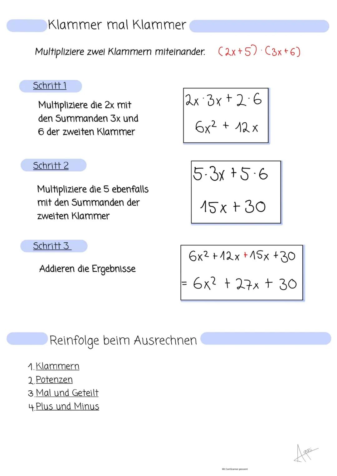 Klammer
Plus vor der Klammer
Du kannst die Klammern weglassen
es ist egal welches Rechenzeichen in
der Klammer steht.
Minus vor der Klammer
