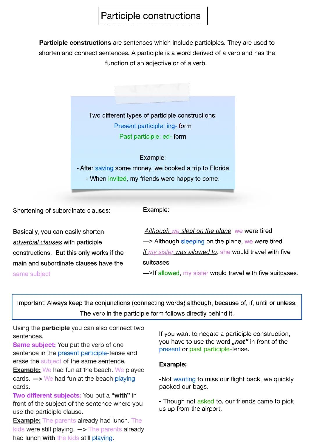 Participle constructions