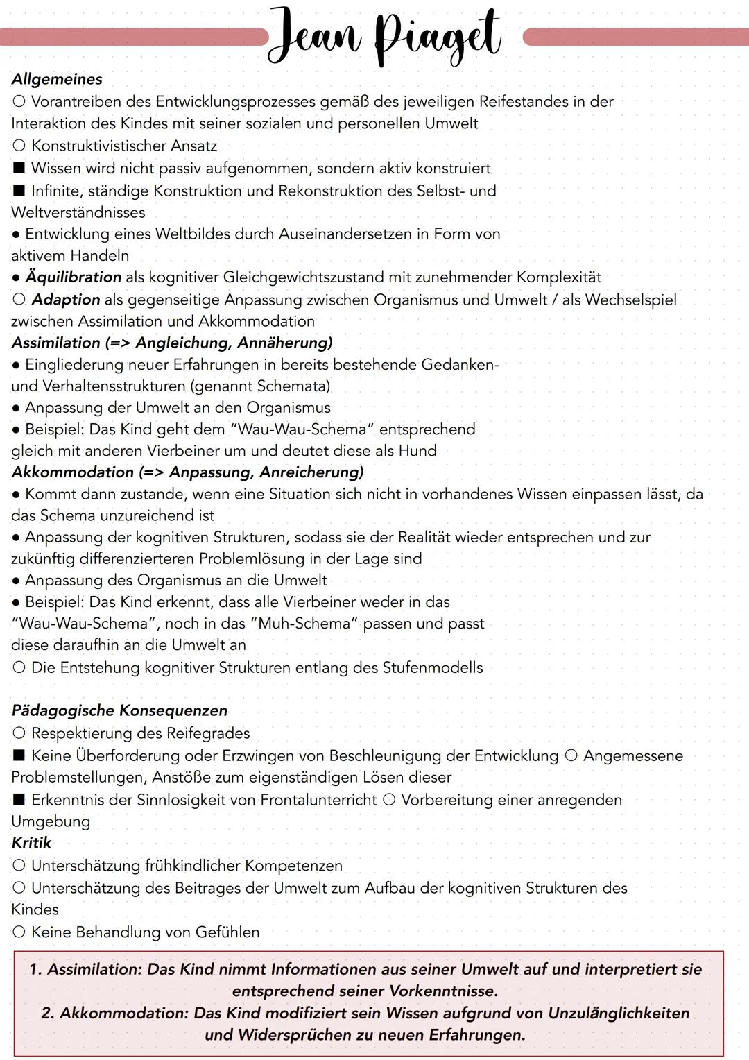  Jean Piaget
Allgemeines
O Vorantreiben des Entwicklungsprozesses gemäß des jeweiligen Reifestandes in der
Interaktion des Kindes mit seiner