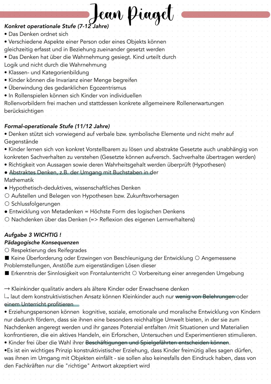  Jean Piaget
Allgemeines
O Vorantreiben des Entwicklungsprozesses gemäß des jeweiligen Reifestandes in der
Interaktion des Kindes mit seiner