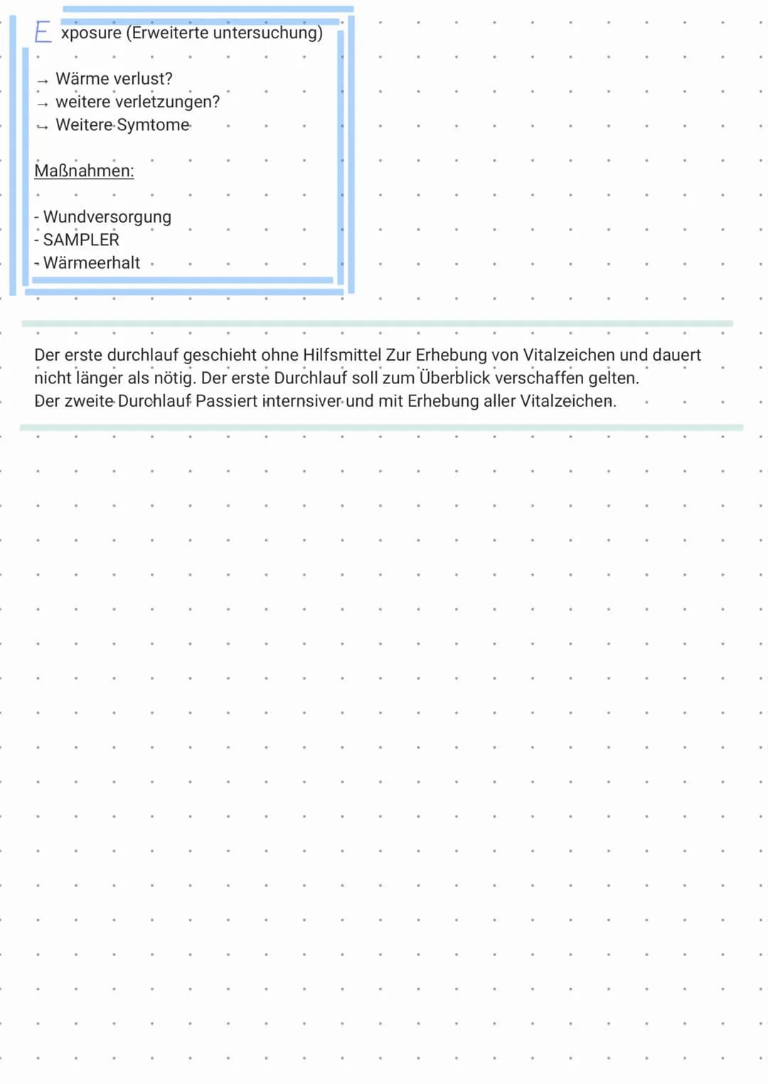 .
A
-
X oder , kleines ("
Vor durchführen des ABCDE Schema wird geprüft ob der Patient starke,
lebensbedrohliche Blutungen besitzt die sofor
