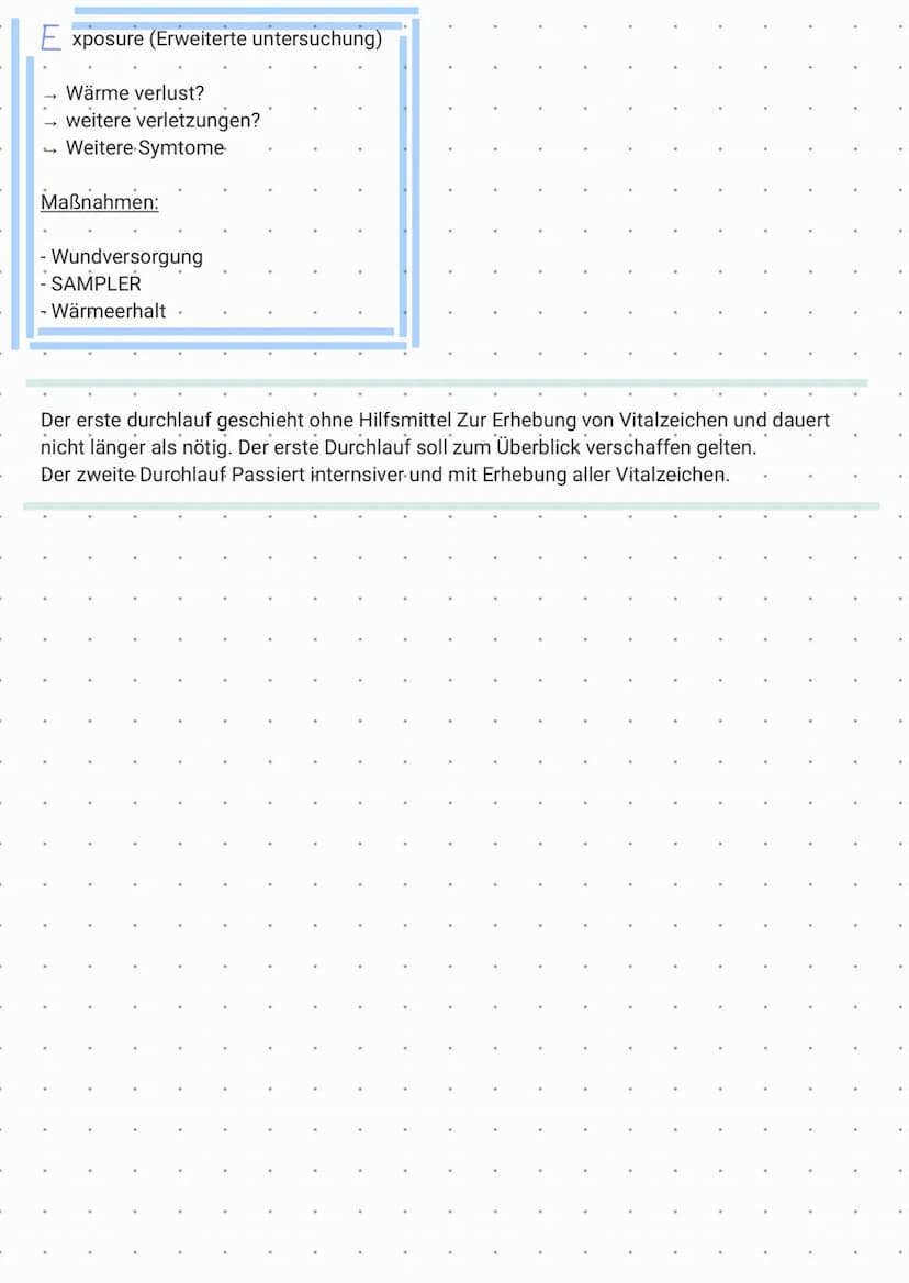 .
A
-
X oder , kleines ("
Vor durchführen des ABCDE Schema wird geprüft ob der Patient starke,
lebensbedrohliche Blutungen besitzt die sofor
