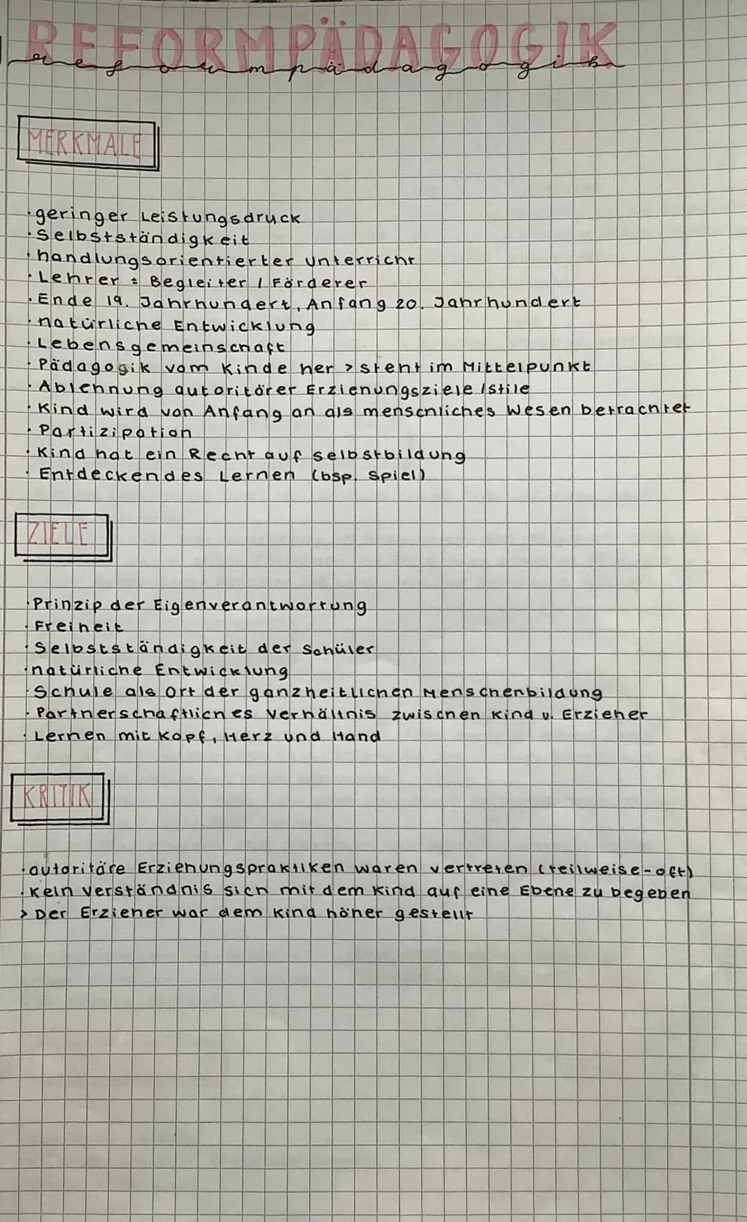 REFORMPÄDAGOGIK
MERKMALE
geringer Leistungsdruck
Selbstständigkeit
handlungsorientierter
·Lehrer = Begleiter / Förderer
unterricht
Ende 19. 
