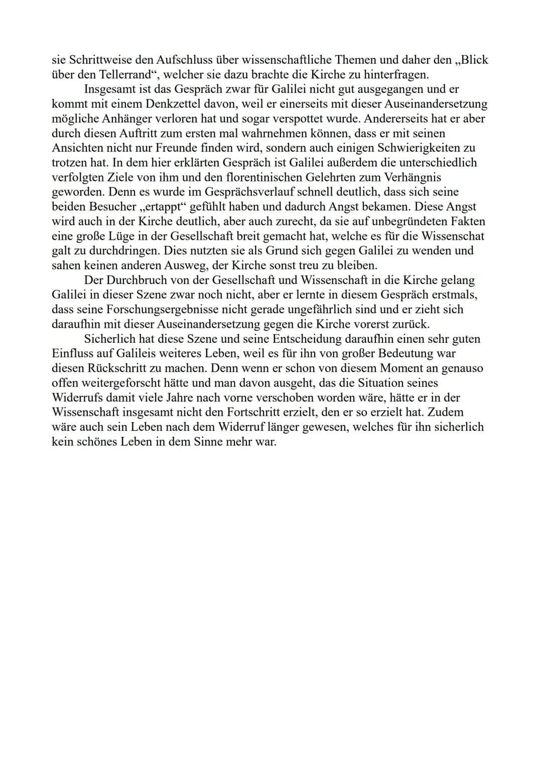 Probeanalyse
Das epische Drama "Leben des Galilei", wurde 1938/39 von Berthold Brecht
verfasst und thematisiert den zu der Zeit sehr zentral