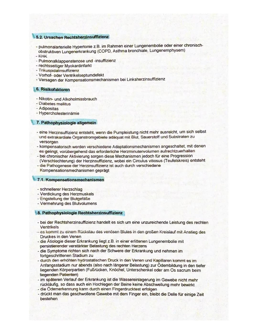 Herzinsuffizienz
1. Definition
- verminderte Leistungsfähigkeit (Kraft) des Herzens den Kreislauf mit ausreichend Blut zu
versorgen
- dadurc