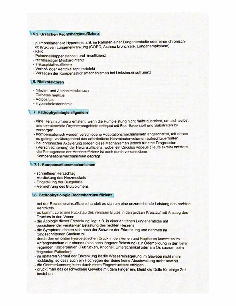 Herzinsuffizienz
1. Definition
- verminderte Leistungsfähigkeit (Kraft) des Herzens den Kreislauf mit ausreichend Blut zu
versorgen
- dadurc