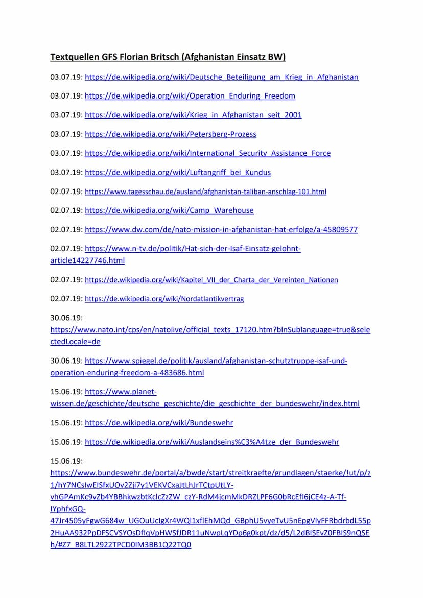 뉴 Textquellen GFS Florian Britsch (Afghanistan Einsatz BW)
03.07.19: https://de.wikipedia.org/wiki/Deutsche Beteiligung am Krieg in Afghanis