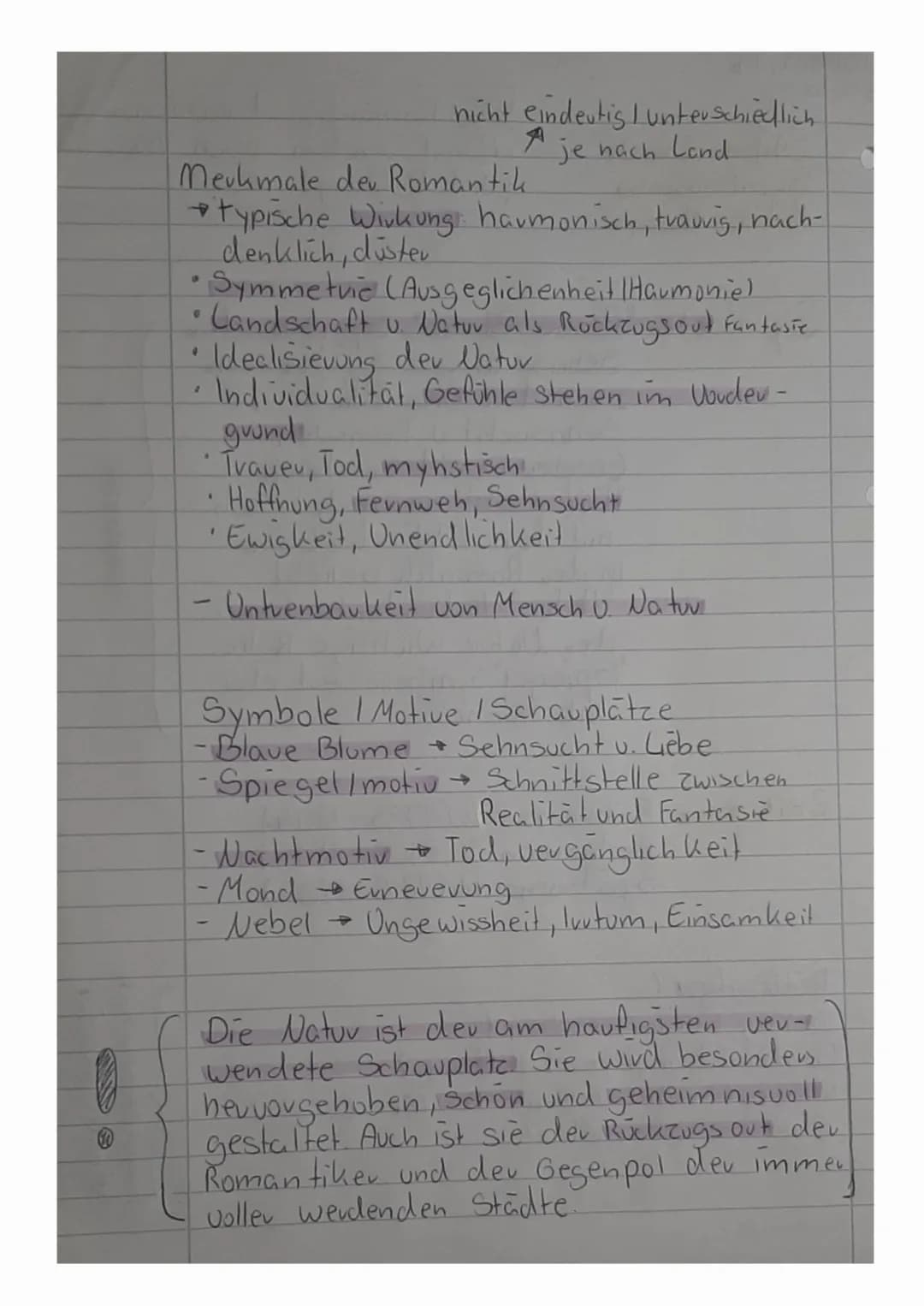 - Mindmap | Romantik-
Inhaltliche Schwerpunkte
• Zeitliche Einordnung untergliedewing
• Algemeine Merkmale
Motive (Schauplätze) und Symbole
