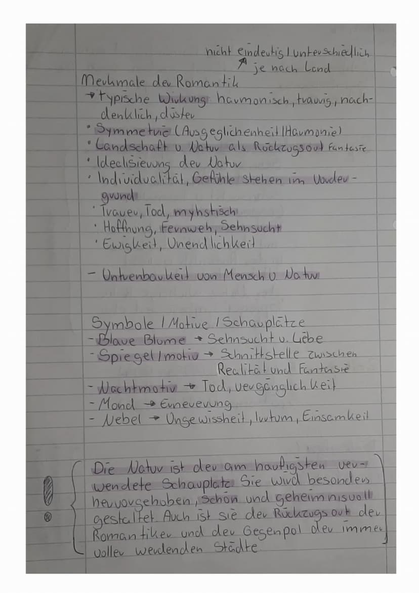 - Mindmap | Romantik-
Inhaltliche Schwerpunkte
• Zeitliche Einordnung untergliedewing
• Algemeine Merkmale
Motive (Schauplätze) und Symbole
