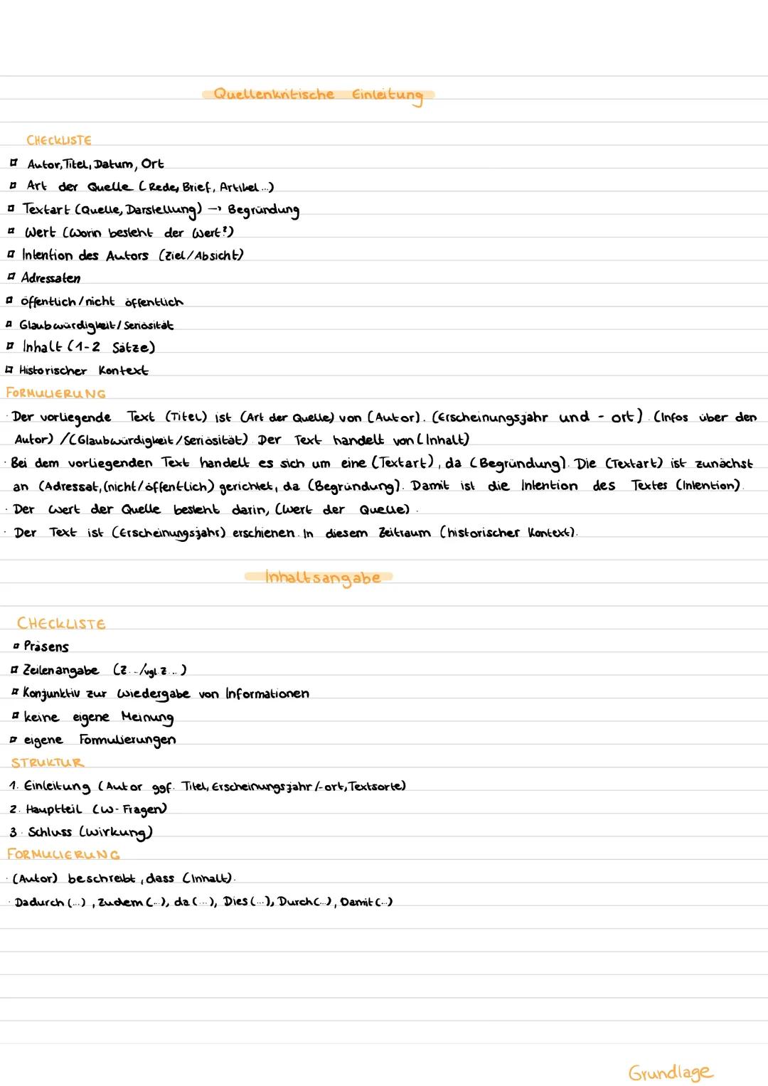 --- OCR Start ---
Quellenkritische Einleitung
CHECKLISTE
- Autor, Titel, Datum, Ort
- Art der Quelle (Rede, Brief, Artikel...)
- Textart (Qu