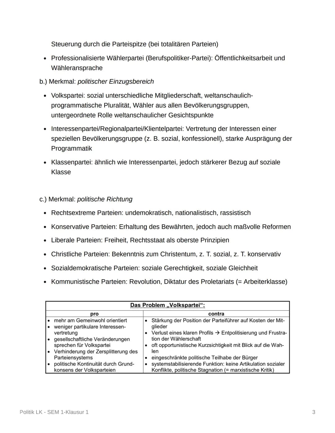 Politik LK - SEM 1-Klausur 1
Politische Partizipation und Parteien
Parteienbegriff-Definition/Merkmale (DE)
Parteiengesetz (1967):
• Dauerha