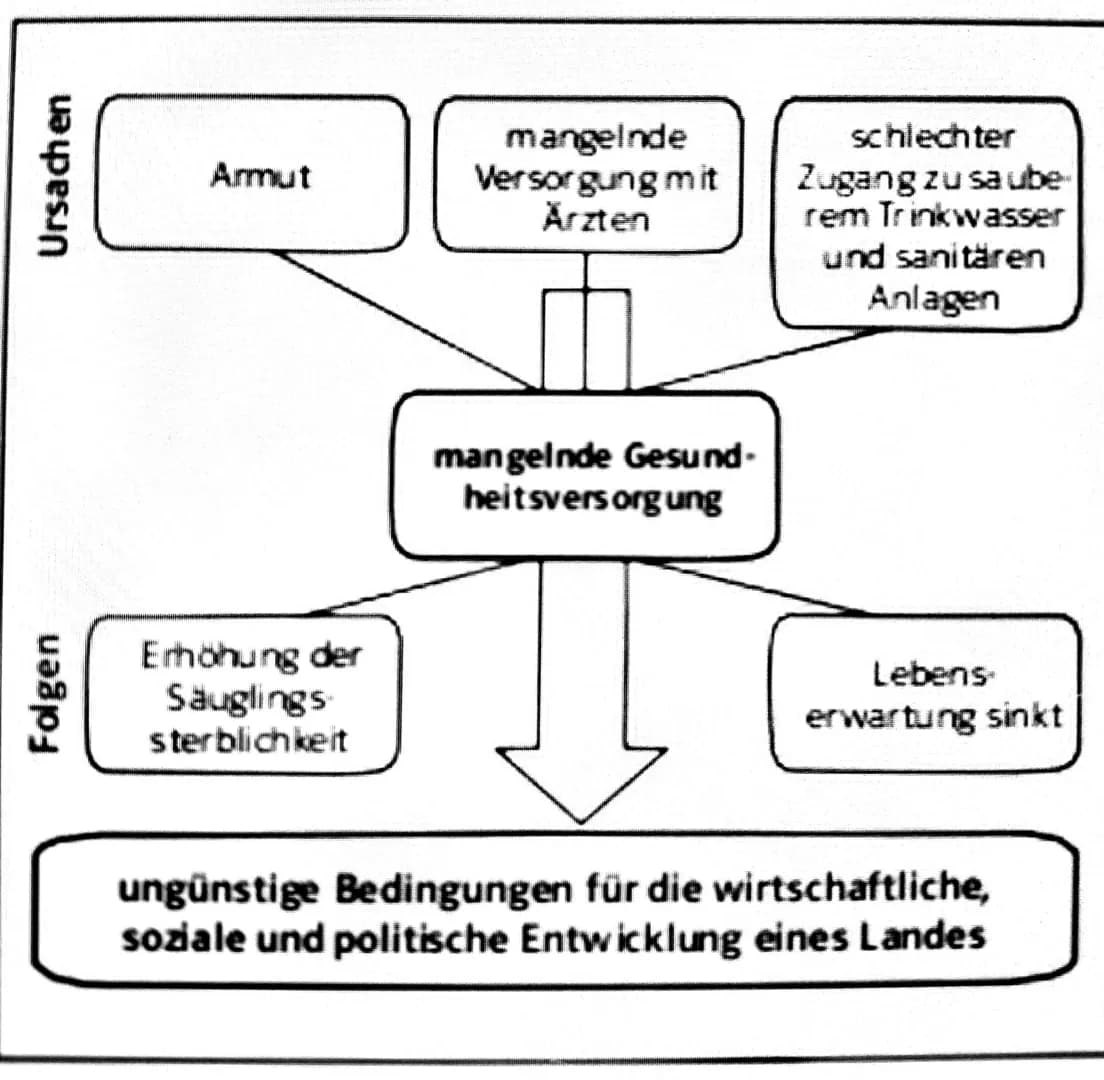 Ursachen
Folgen
Armut
Erhöhung der
Säuglings
sterblichkeit
mangelnde
Versorgung mit
Ärzten
mangelnde Gesund-
heitsversorgung
schlechter
Zuga