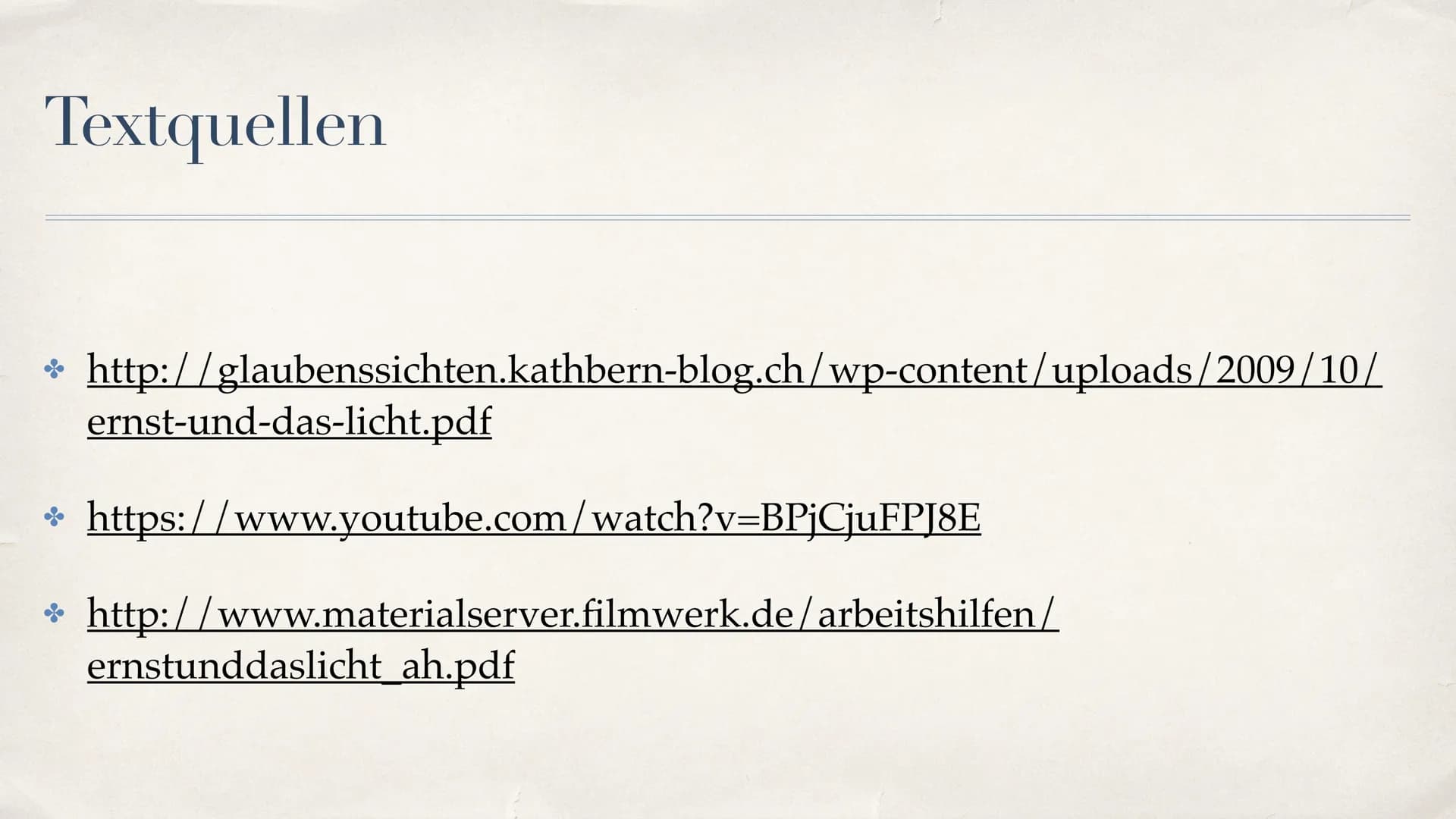 Ernst und das Licht
Kurzfilm Jesus Gliederung
Allgemeine Infos
* Personen und Schauspieler
* Handlung
* Darstellung Jesus
* Darstellung Mens