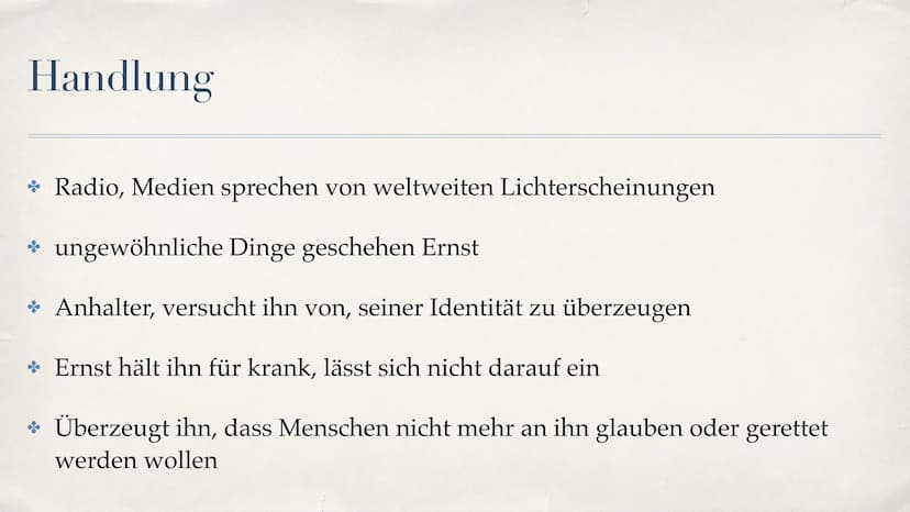 Ernst und das Licht
Kurzfilm Jesus Gliederung
Allgemeine Infos
* Personen und Schauspieler
* Handlung
* Darstellung Jesus
* Darstellung Mens