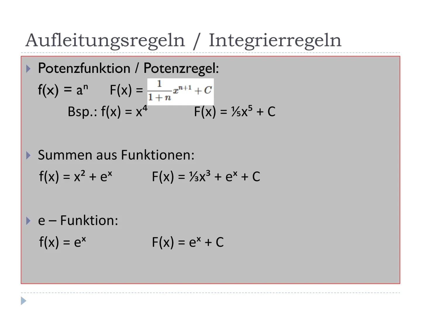 
<h2 id="wassindstammfunktionen">Was sind Stammfunktionen?</h2>
<p>Eine Stammfunktion ist eine differenzierbare Funktion F, die eine Ableitu