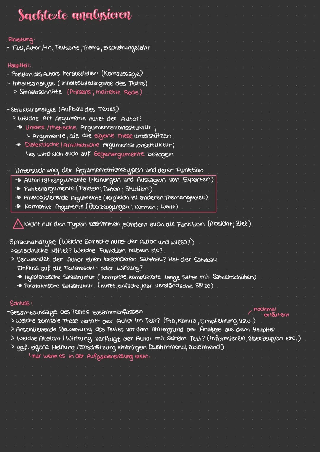 Sachtexte analysieren
Einleitung:
- Titel, Autor /-in, Textsorte, Thema, Erscheinungsjahr
Hauptteil:
·Position des Autors herausstellen (Ker