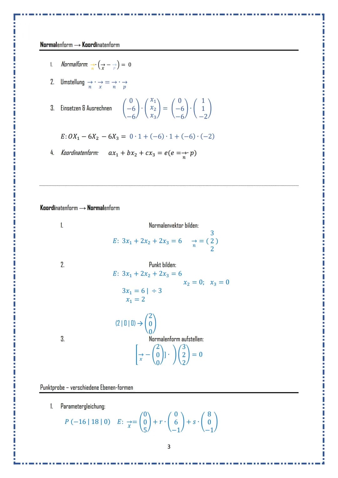▪▪‒‒‒‒‒‒‒‒‒‒‒I▬▬▬▬▬▬
Merkzettel Mathe
Normalform
Parameterform →Normalenform
Parameterform →→ Koordinatenform
Koordinatenform → Normalenform
