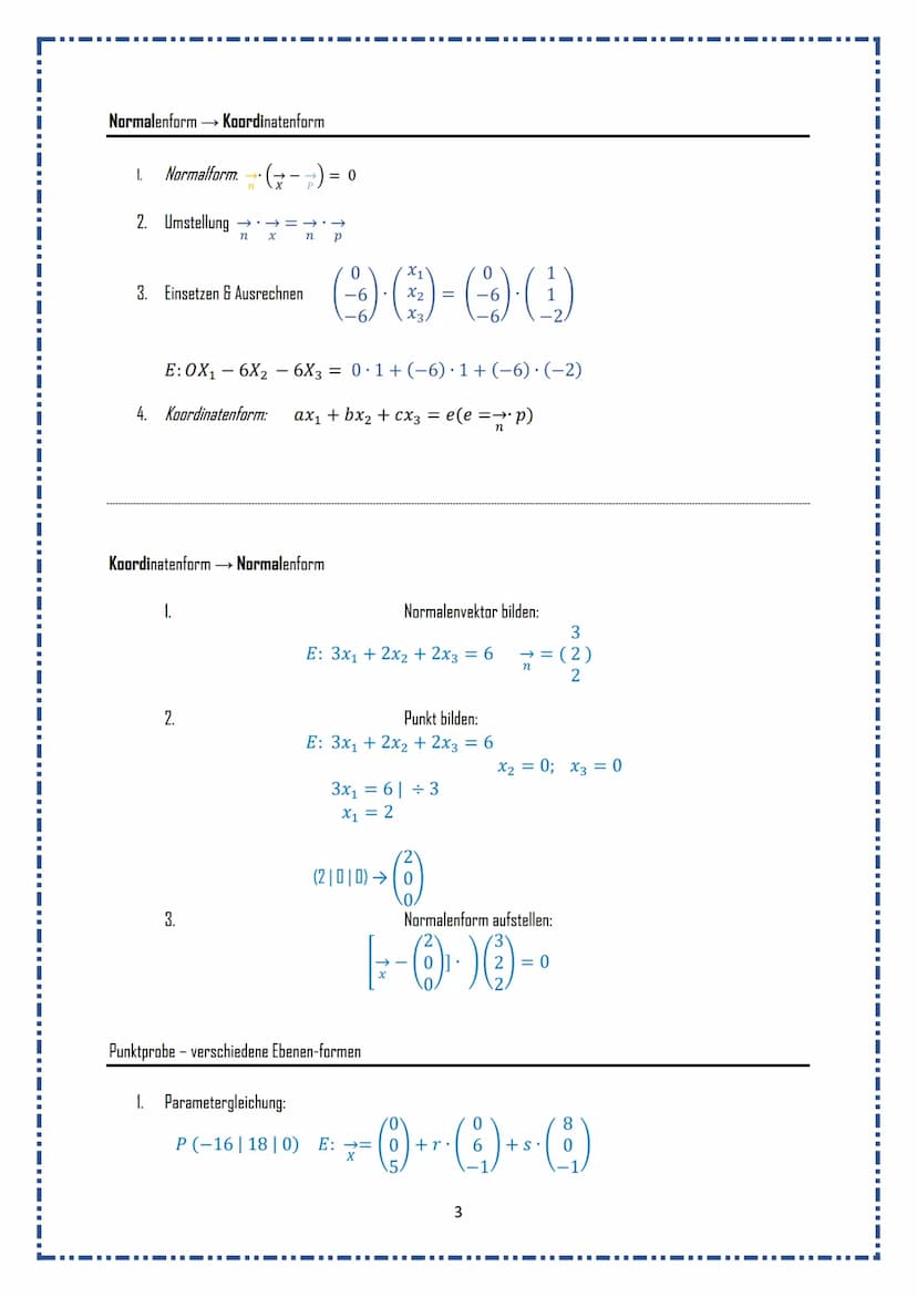 ▪▪‒‒‒‒‒‒‒‒‒‒‒I▬▬▬▬▬▬
Merkzettel Mathe
Normalform
Parameterform →Normalenform
Parameterform →→ Koordinatenform
Koordinatenform → Normalenform