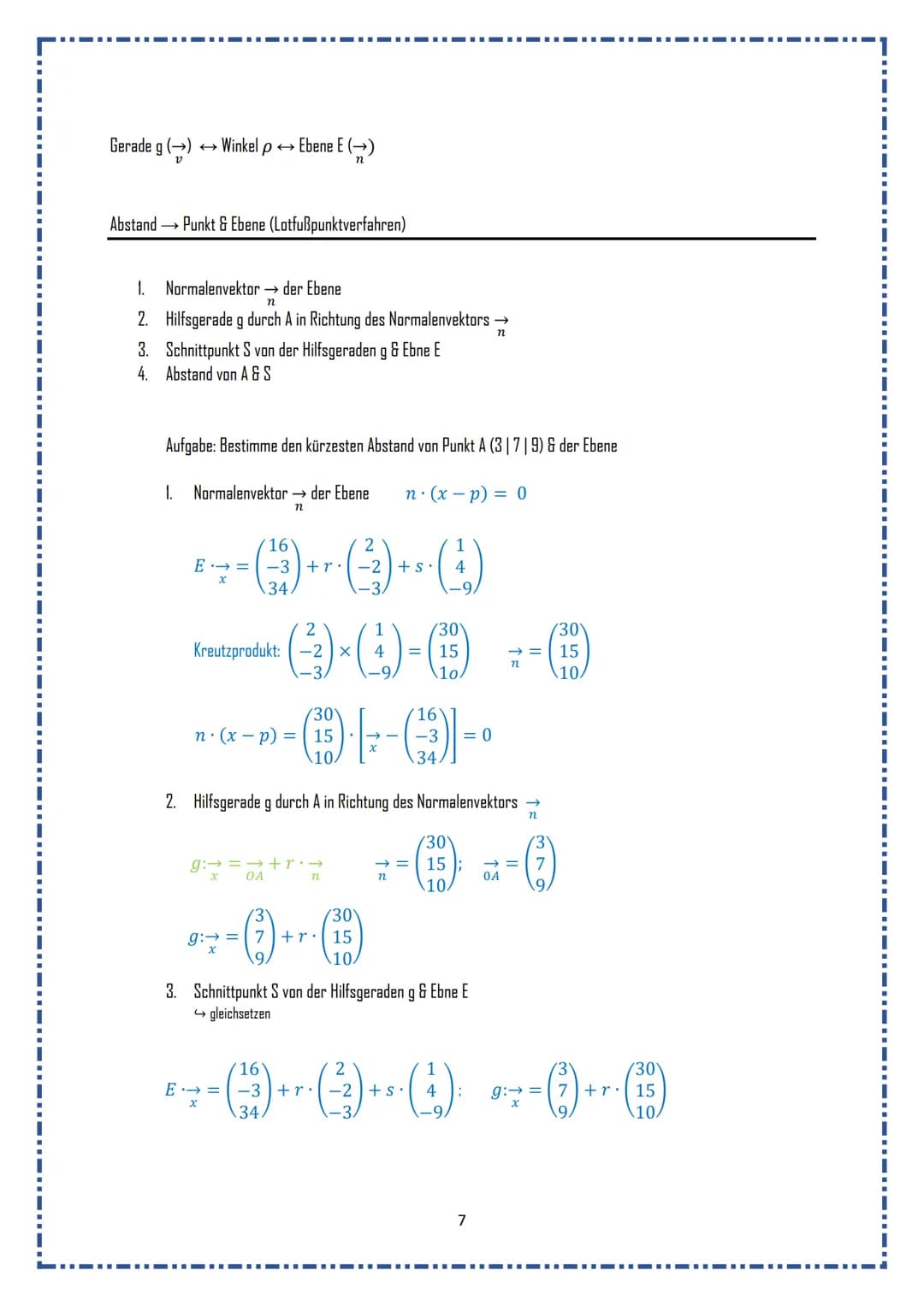 ▪▪‒‒‒‒‒‒‒‒‒‒‒I▬▬▬▬▬▬
Merkzettel Mathe
Normalform
Parameterform →Normalenform
Parameterform →→ Koordinatenform
Koordinatenform → Normalenform