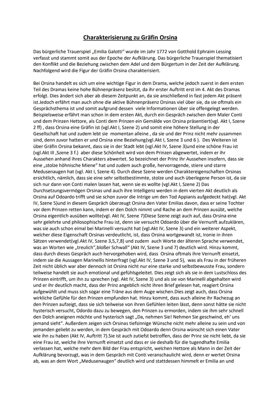 Charakterisierung zu Gräfin Orsina
Das bürgerliche Trauerspiel ,,Emilia Galotti" wurde im Jahr 1772 von Gotthold Ephraim Lessing
verfasst un