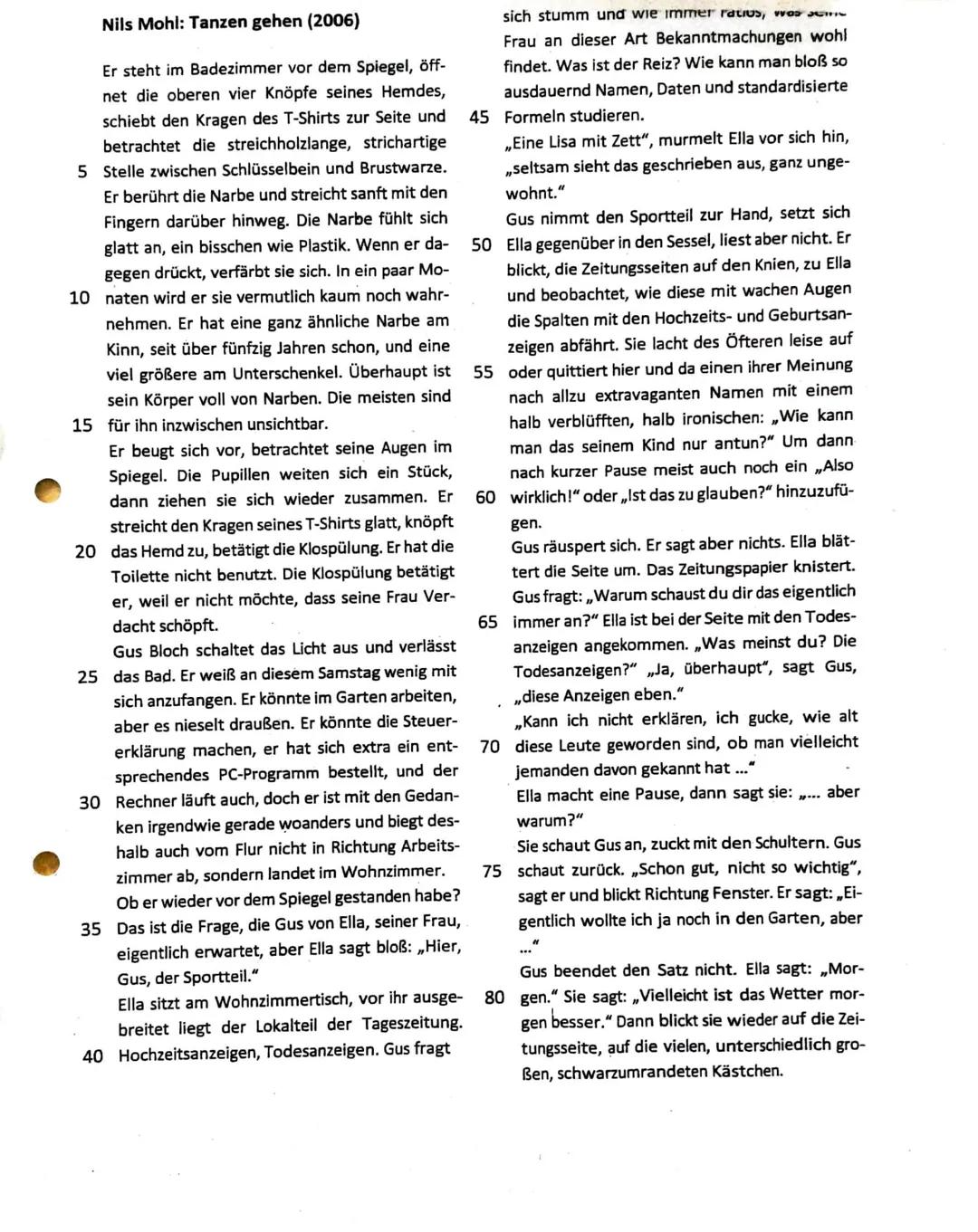 Nils Mohl: Tanzen gehen (2006)
Er steht im Badezimmer vor dem Spiegel, öff-
net die oberen vier Knöpfe seines Hemdes,
schiebt den Kragen des
