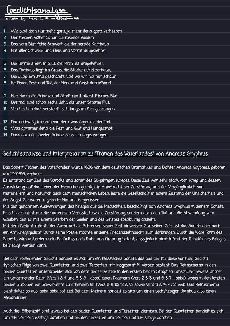 Know Gedichtsanalyse - Tränen des Vaterlandes (Andreas Gryphius) thumbnail