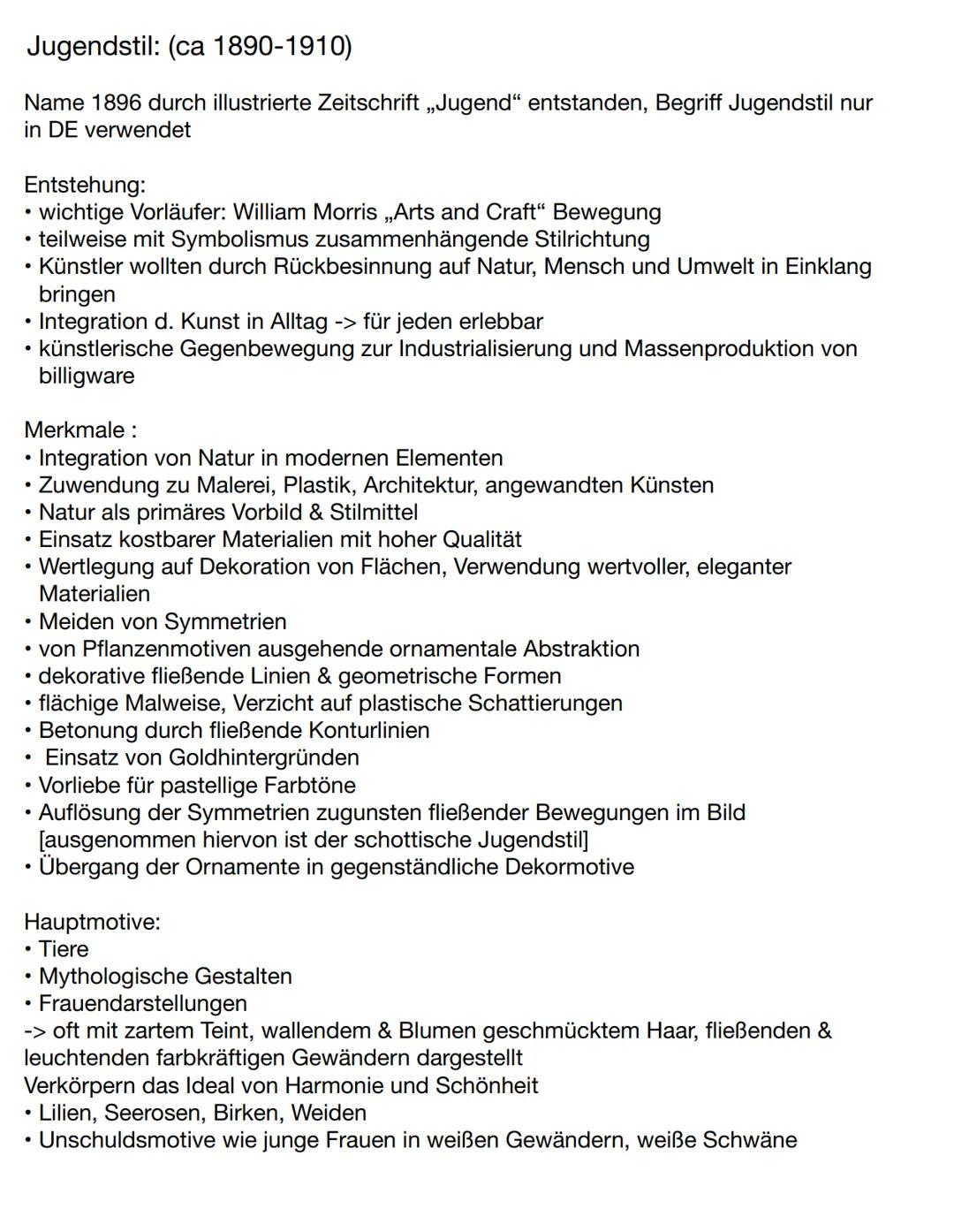 Jugendstil: (ca 1890-1910)
Name 1896 durch illustrierte Zeitschrift,,Jugend" entstanden, Begriff Jugendstil nur
in DE verwendet
Entstehung:
