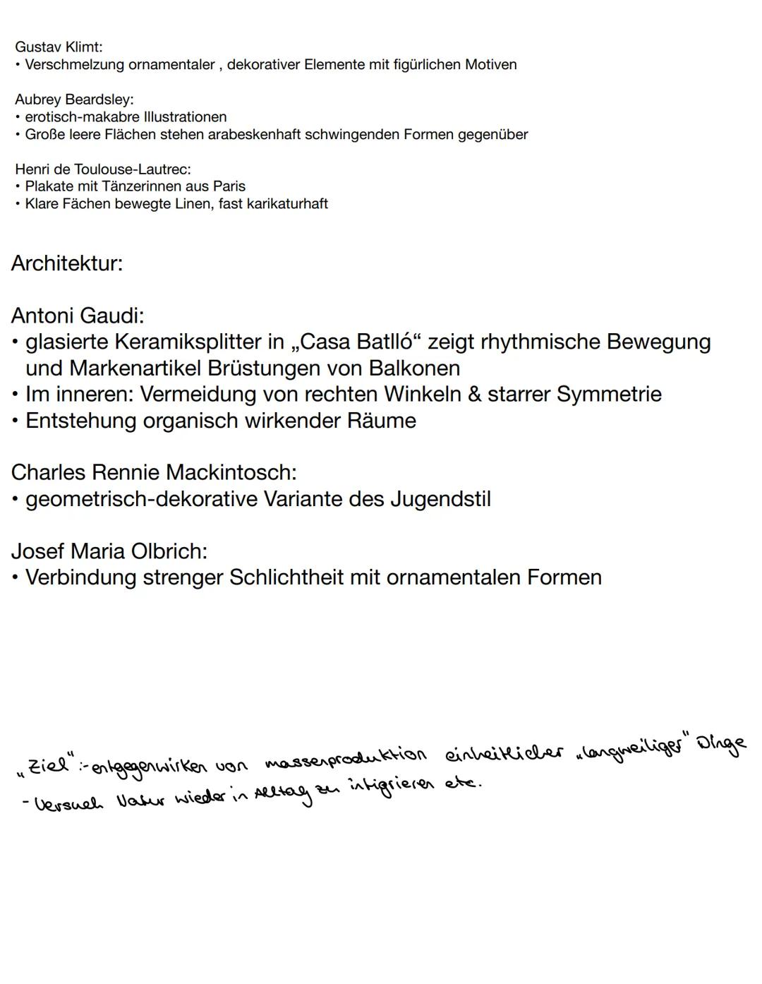 Jugendstil: (ca 1890-1910)
Name 1896 durch illustrierte Zeitschrift,,Jugend" entstanden, Begriff Jugendstil nur
in DE verwendet
Entstehung:

