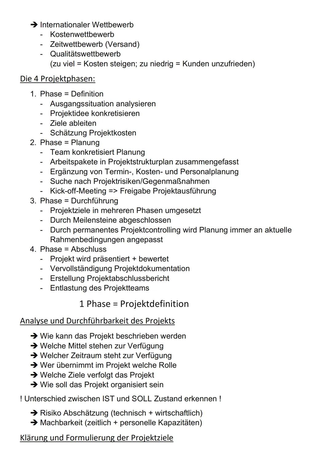 # Projektmanagement - Begriffe und Grundlagen

Definition Projekt:

→ Ist umfangreich
→ Begrenzung (zeitlich, personell, finanziell)
→ Ziels