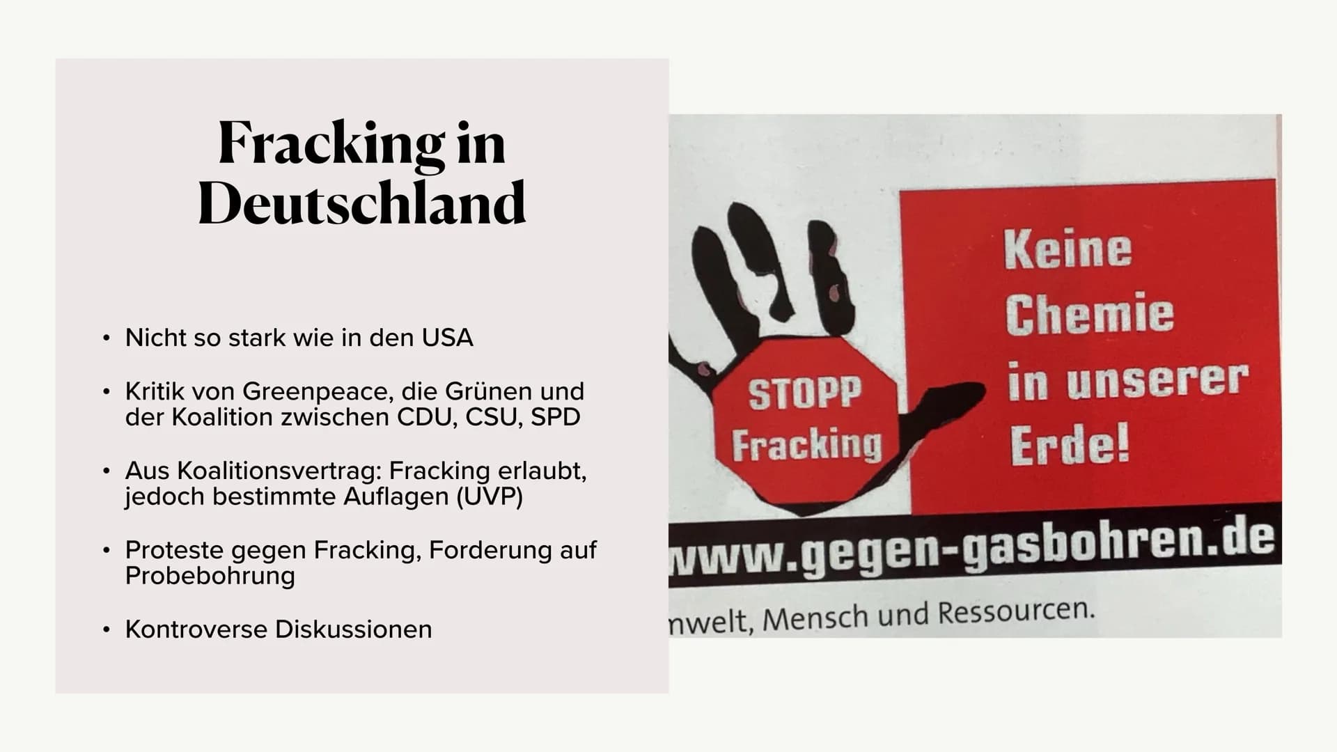 Fracking -
Eine umstrittene
Fördertechnologie ●
●
Was ist Fracking?
Funktionsweise
●
Chancen und Risiken
●
• Fracking in den USA
●
• Frackin