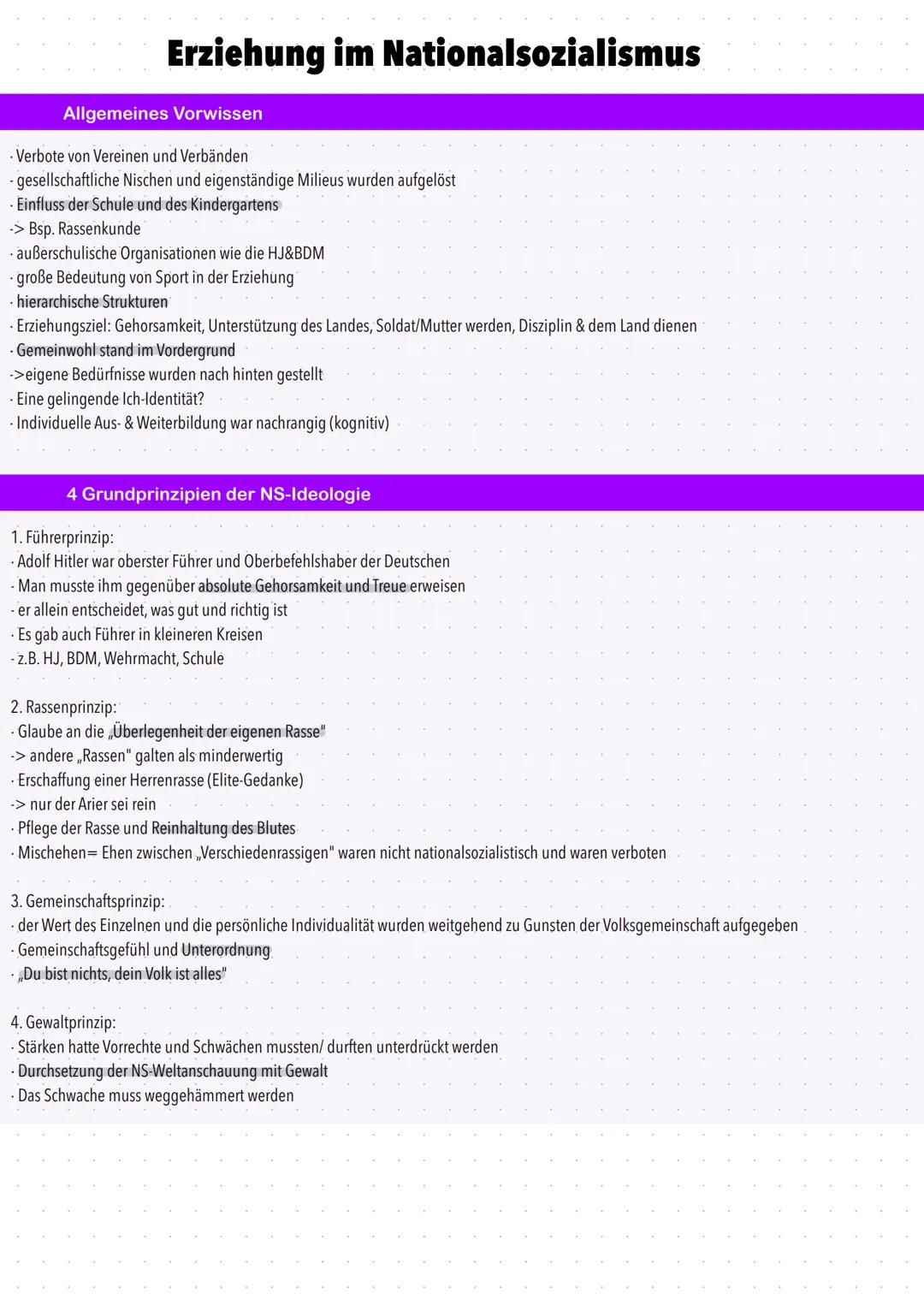 Erziehung im Nationalsozialismus
Allgemeines Vorwissen
• Verbote von Vereinen und Verbänden
-gesellschaftliche Nischen und eigenständige Mil