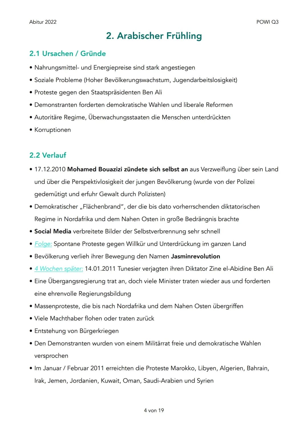 Abitur 2022
1. Terrorismus
1. Defintion
2. Motive
3. Zielgruppe
4.
5. Religiöser Terrorismus
2. Arabischer Frühling
1. Ursachen / Gründe
2. 