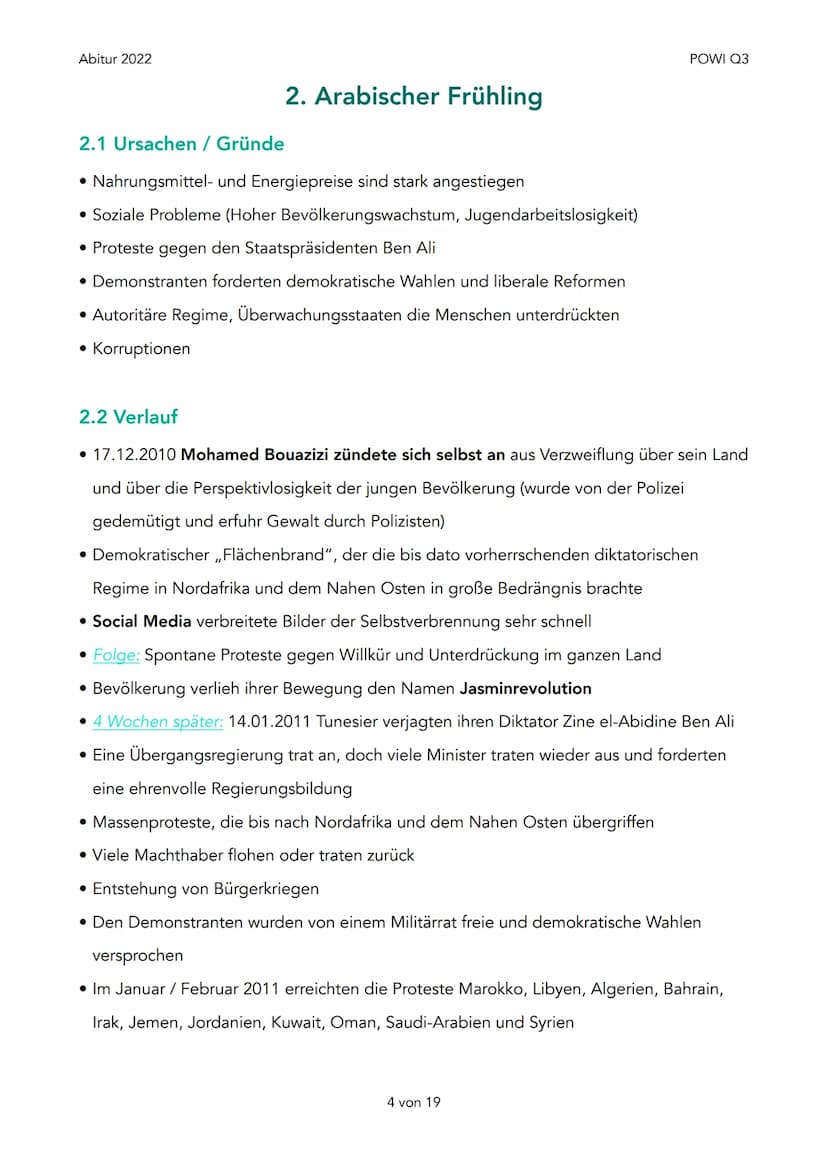 Abitur 2022
1. Terrorismus
1. Defintion
2. Motive
3. Zielgruppe
4.
5. Religiöser Terrorismus
2. Arabischer Frühling
1. Ursachen / Gründe
2. 