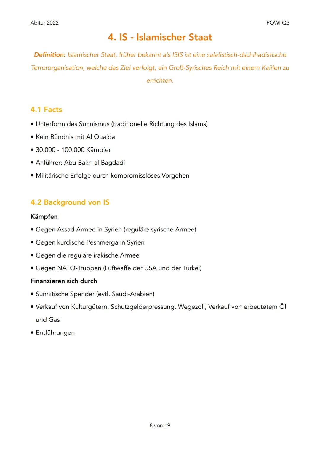 Abitur 2022
1. Terrorismus
1. Defintion
2. Motive
3. Zielgruppe
4.
5. Religiöser Terrorismus
2. Arabischer Frühling
1. Ursachen / Gründe
2. 